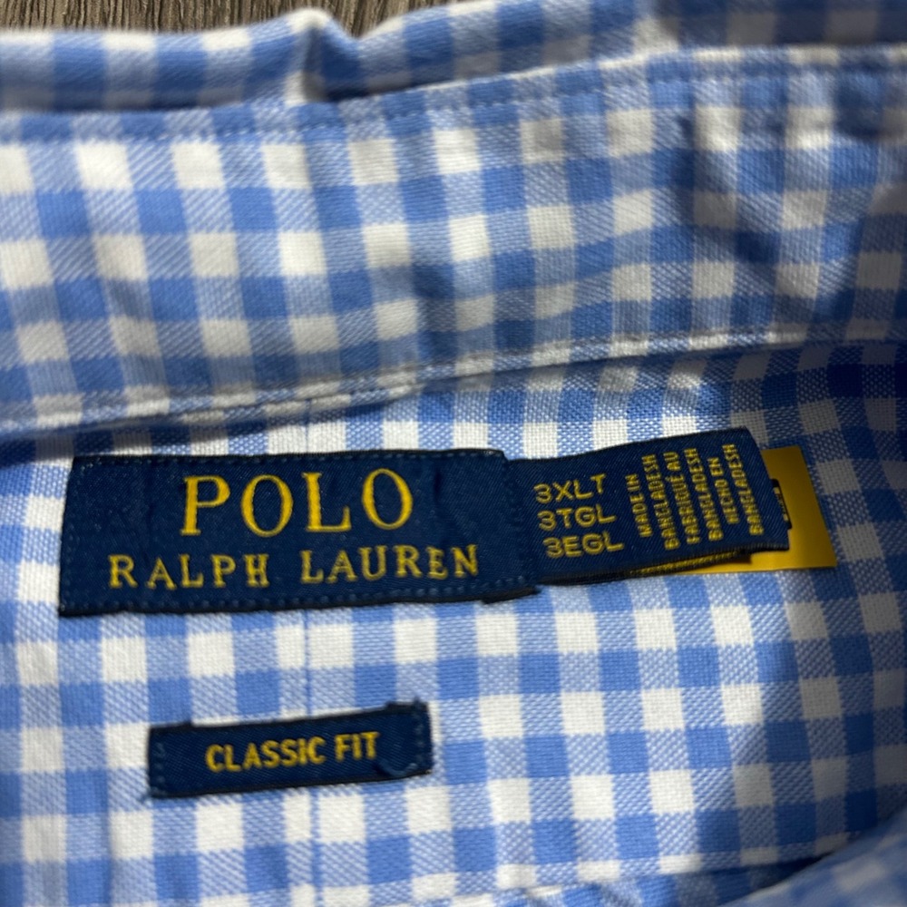 Polo Ralph Lauren Button Down Shirt 3XLT Blue Gingham Classic Fit Big and Tall - Picture 7 of 9